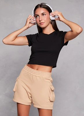 Womens Basic Crew Neck Cropped Tee,