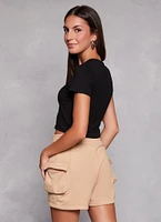 Womens Basic Crew Neck Cropped Tee,
