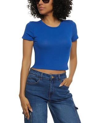 Womens Basic Crew Neck Cropped Tee,