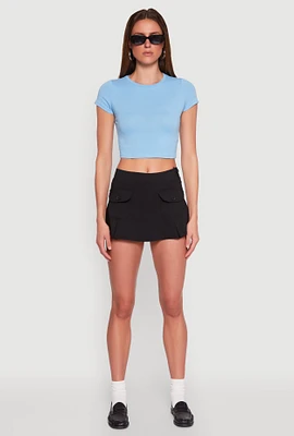 Womens Basic Crew Neck Cropped Tee,