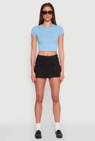 Womens Basic Crew Neck Cropped Tee,