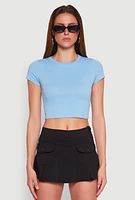 Womens Basic Crew Neck Cropped Tee,