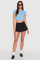 Womens Basic Crew Neck Cropped Tee,