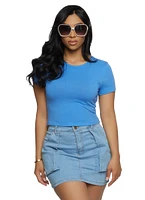 Womens Basic Crew Neck Cropped Tee,