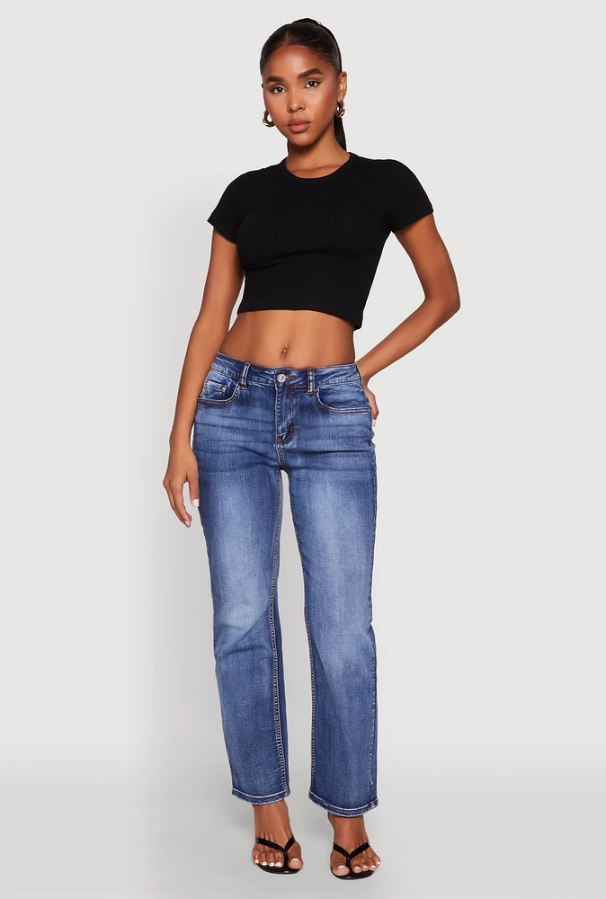 Womens Basic Ribbed Knit Cropped Tee, Black, Size M