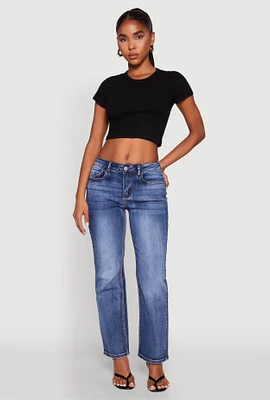 Womens Basic Ribbed Knit Cropped Tee, Black, Size M