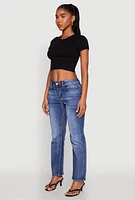 Womens Basic Ribbed Knit Cropped Tee, Black, Size M