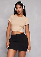 Womens Basic Ribbed Knit Cropped Tee,