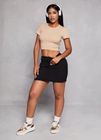 Womens Basic Ribbed Knit Cropped Tee,