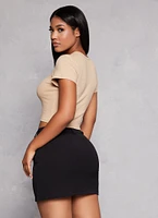 Womens Basic Ribbed Knit Cropped Tee,