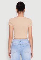 Womens Basic Ribbed Knit Cropped Tee,