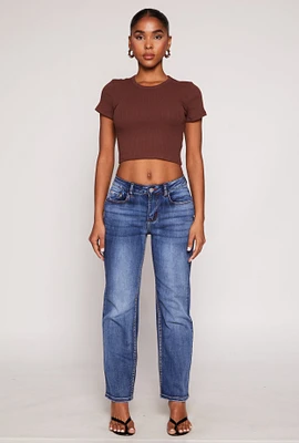 Womens Basic Ribbed Knit Cropped Tee,