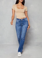 Womens Basic Scoop Neck Cropped Tee,