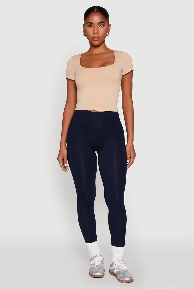 Womens Basic Scoop Neck Cropped Tee,