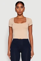 Womens Basic Scoop Neck Cropped Tee,