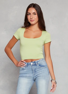 Womens Basic Scoop Neck Cropped Tee,