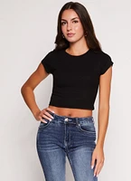 Womens Ambiance Ribbed Knit Crew Neck Crop Top,