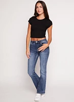 Womens Ambiance Ribbed Knit Crew Neck Crop Top,