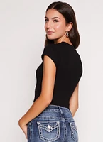 Womens Ambiance Ribbed Knit Crew Neck Crop Top,
