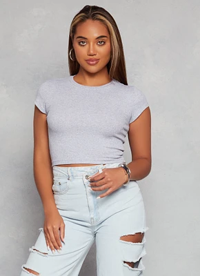 Womens Ambiance Ribbed Knit Crew Neck Crop Top,