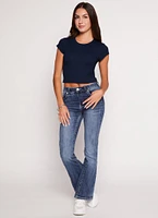 Womens Ambiance Ribbed Knit Crew Neck Crop Top, Blue, Size S