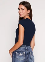 Womens Ambiance Ribbed Knit Crew Neck Crop Top, Blue, Size S