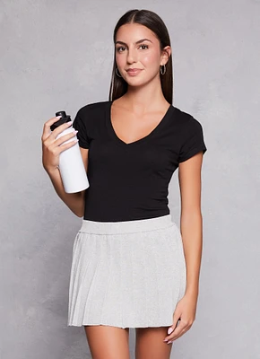 Womens Solid V Neck Short Sleeve Tee,