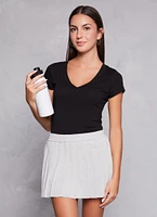 Womens Solid V Neck Short Sleeve Tee,