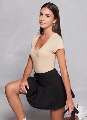 Womens Solid V Neck Short Sleeve Tee,