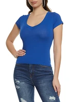 Womens Solid V Neck Short Sleeve Tee,