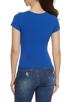 Womens Solid V Neck Short Sleeve Tee,