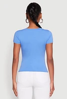 Womens Solid V Neck Short Sleeve Tee,