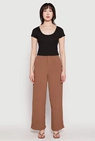 Womens Waffle Knit Short Sleeve Crop Top, L