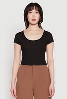 Womens Waffle Knit Short Sleeve Crop Top, L