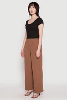 Womens Waffle Knit Short Sleeve Crop Top,
