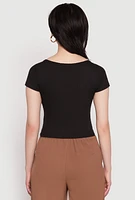 Womens Waffle Knit Short Sleeve Crop Top, L