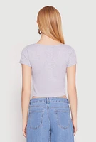 Womens Waffle Knit Short Sleeve Crop Top,
