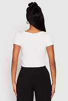 Womens Waffle Knit Short Sleeve Crop Top, White,