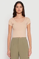 Womens Waffle Knit Short Sleeve Crop Top,