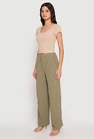 Womens Waffle Knit Short Sleeve Crop Top,