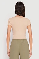 Womens Waffle Knit Short Sleeve Crop Top,
