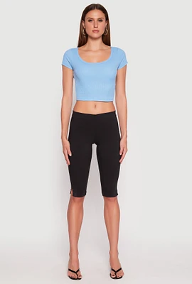 Womens Waffle Knit Short Sleeve Crop Top,