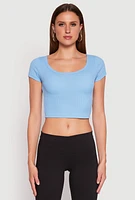Womens Waffle Knit Short Sleeve Crop Top,