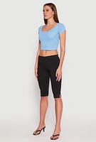 Womens Waffle Knit Short Sleeve Crop Top,