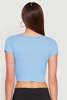 Womens Waffle Knit Short Sleeve Crop Top,
