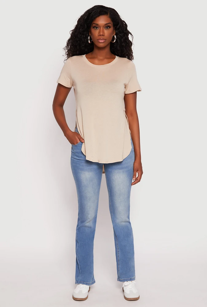 Womens Side Slit High Low Hem Tee,