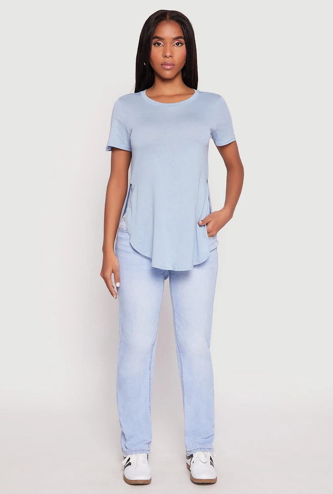 Womens Side Slit High Low Hem Tee,
