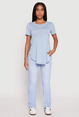 Womens Side Slit High Low Hem Tee,