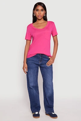 Womens Scoop Neck Pocket T Shirt, Pink,