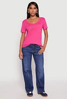 Womens Scoop Neck Pocket T Shirt, Pink,